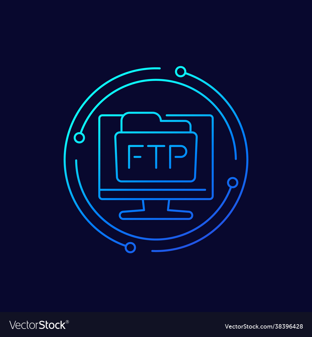 Ftp Ordner lineare Icon mit einem Computer