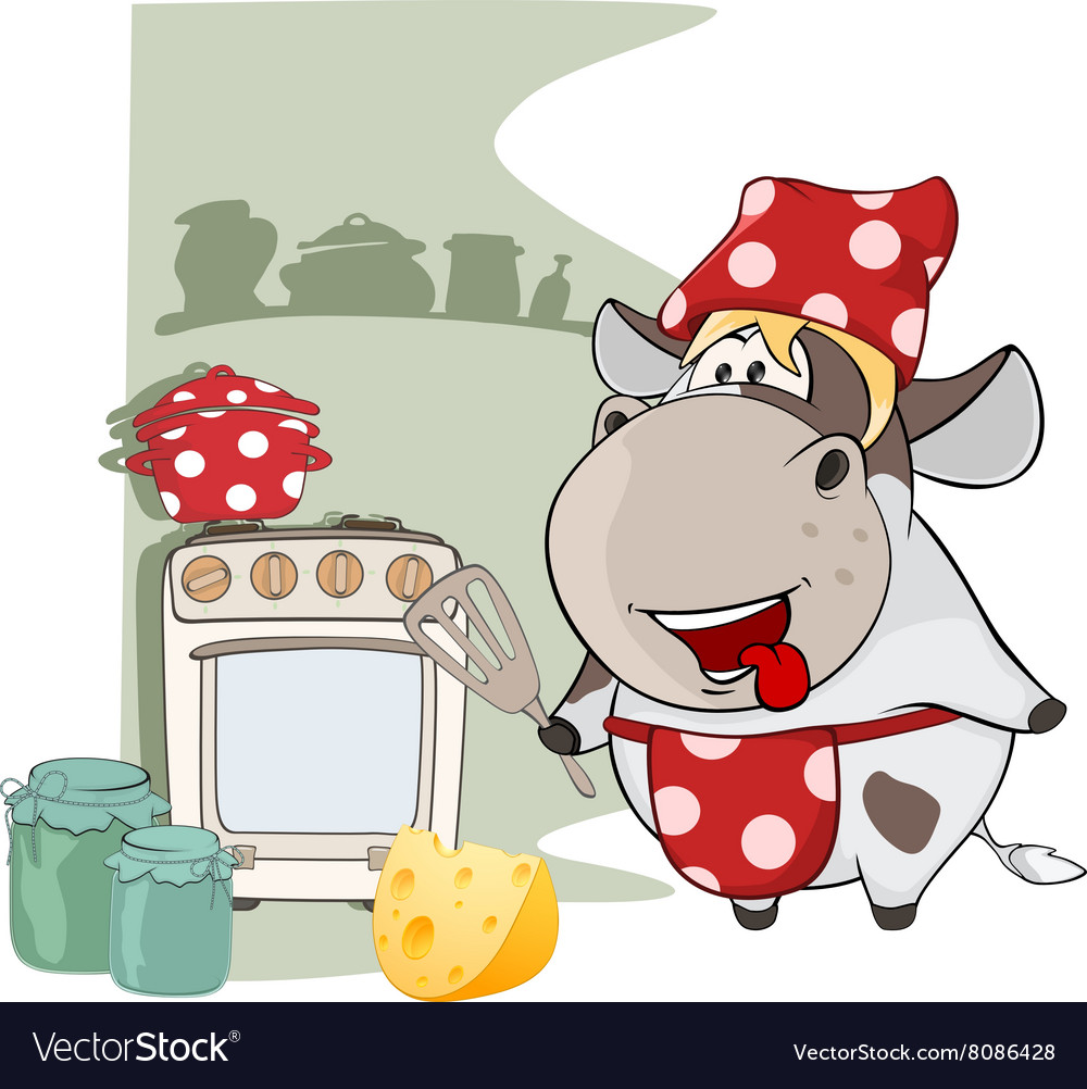 Gourmet chef cow cartoon character