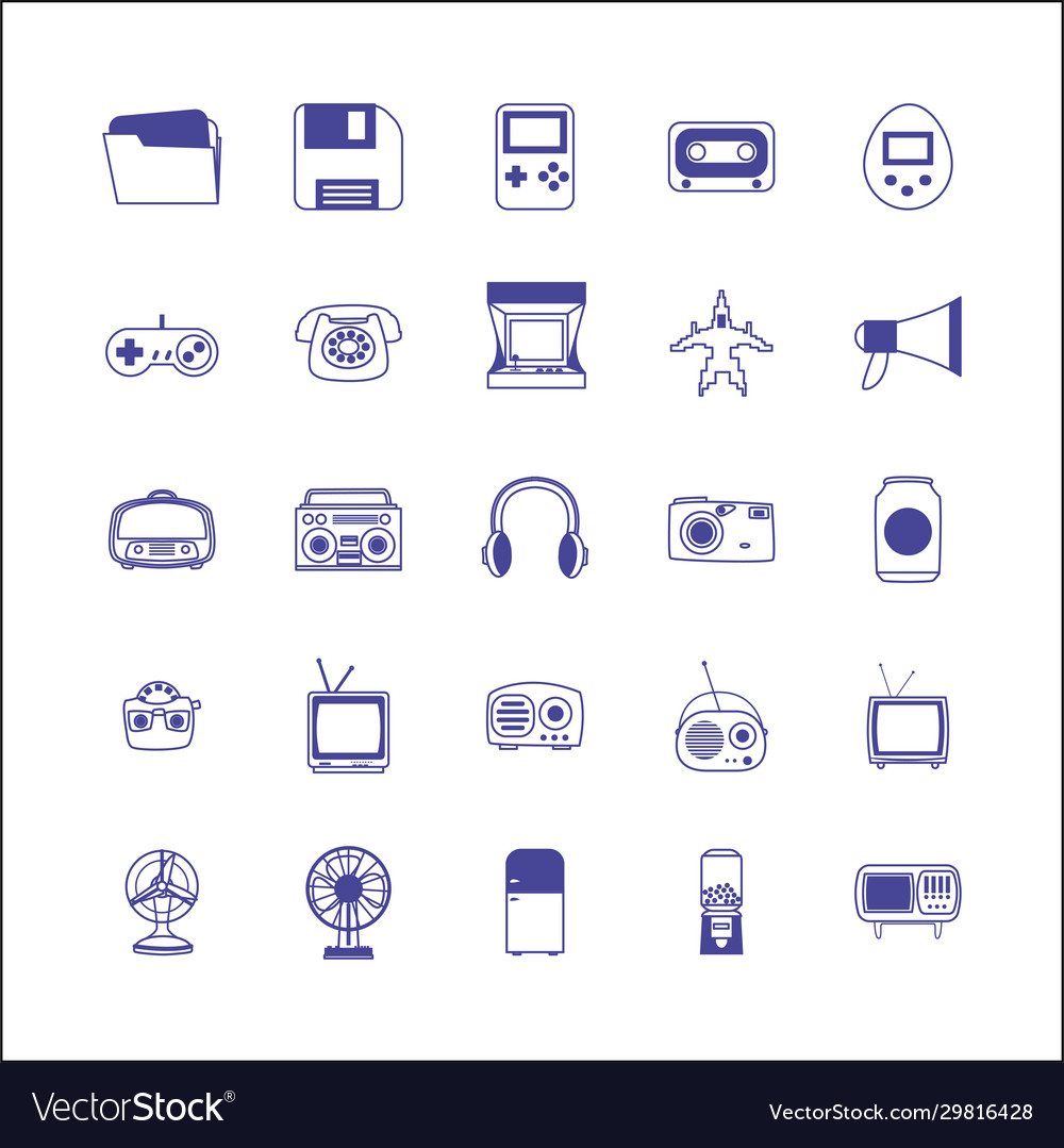 Isolated retro line style icon set design vector image Isolated retro line style icon set design