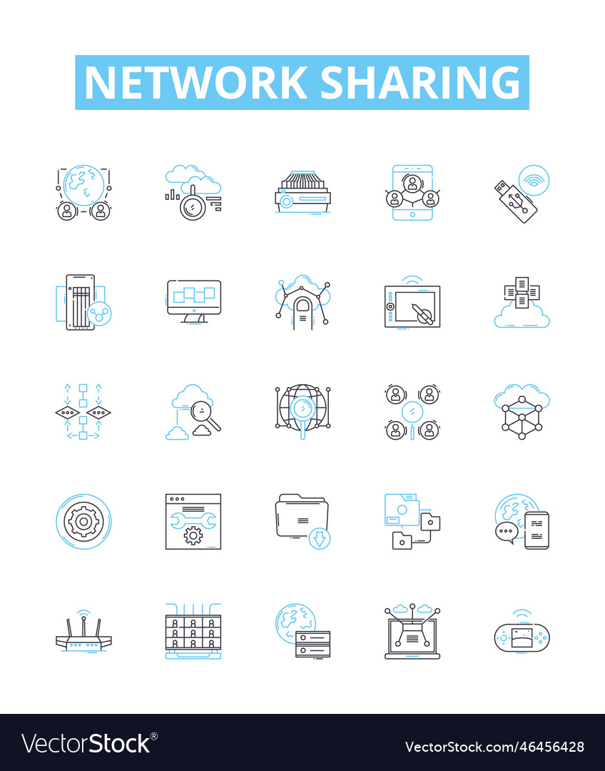 Network sharing line icons set networking vector image Network sharing line icons set networking