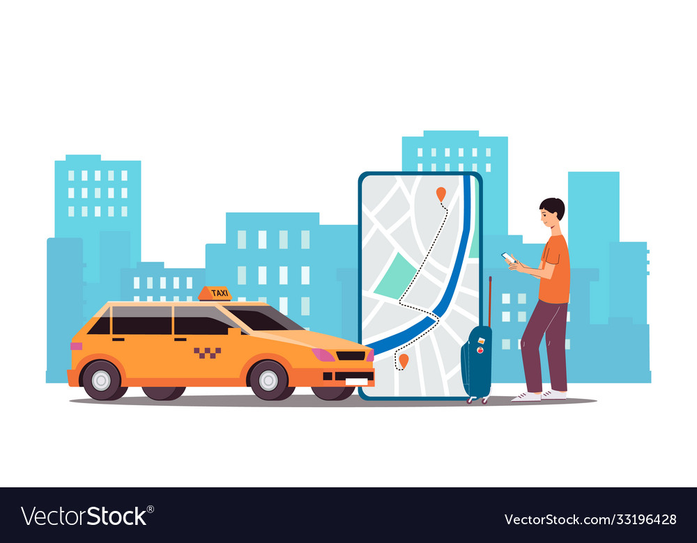 Online Taxi-Service-App - flaches Banner mit Cartoon