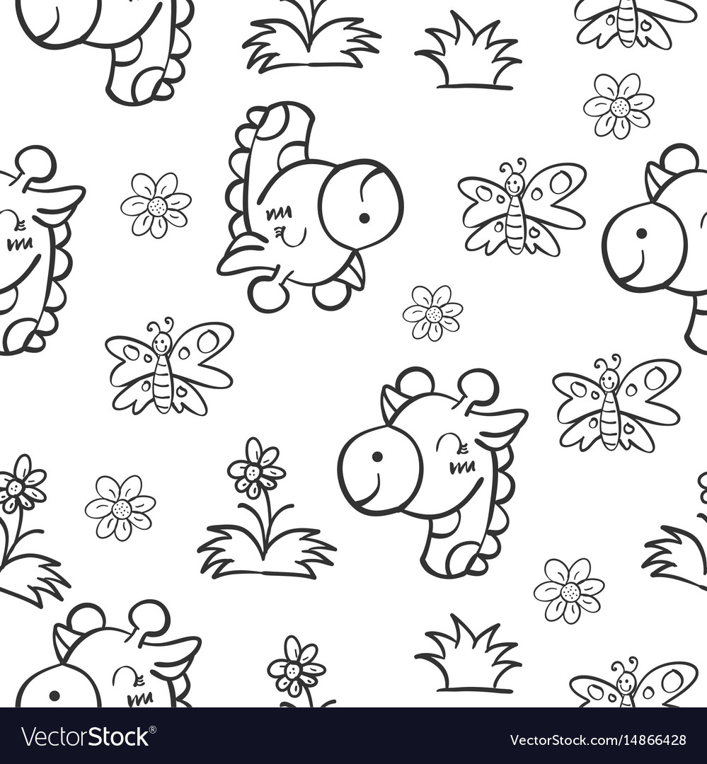 Pattern giraffe and flower hand draw