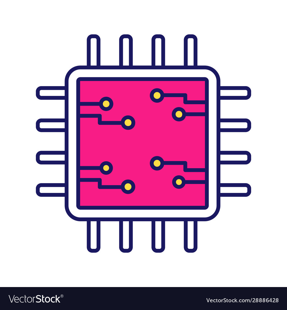 Processor with electronic circuits color icon