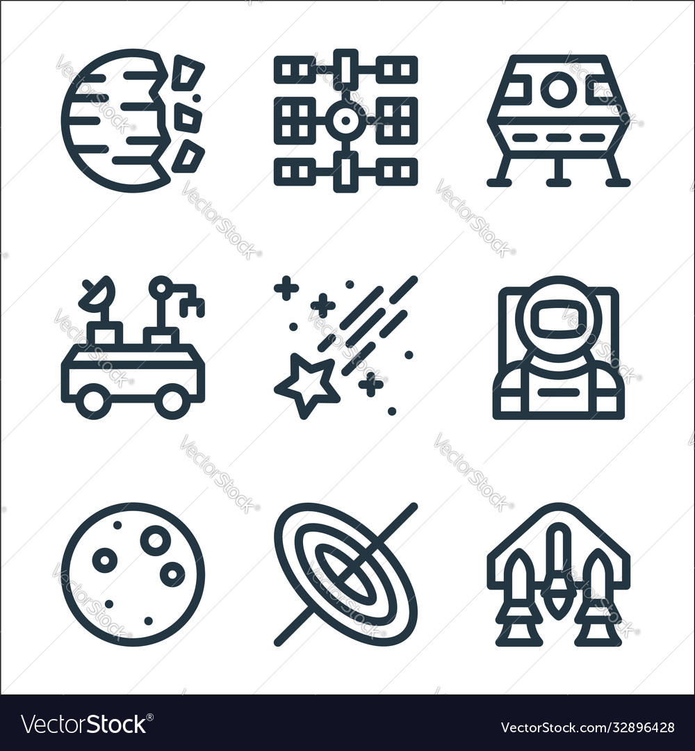 Space line icons linear set quality