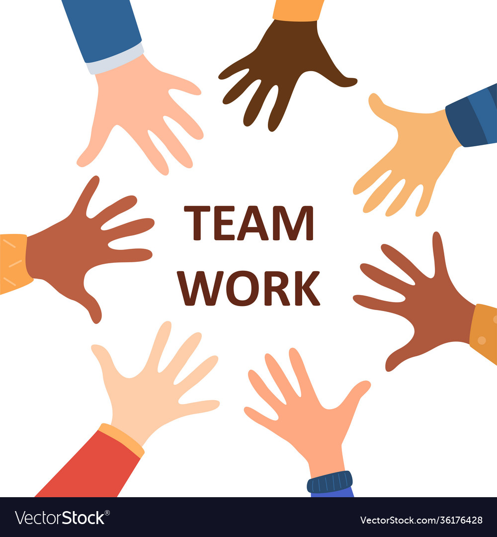 Team work diversity hands different skin tones Vector Image