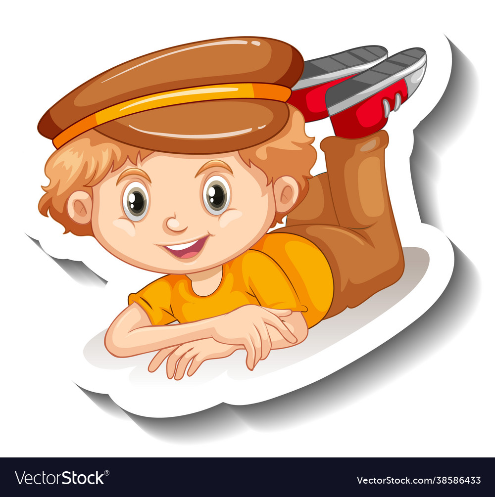 A boy wearing hat cartoon character sticker Vector Image