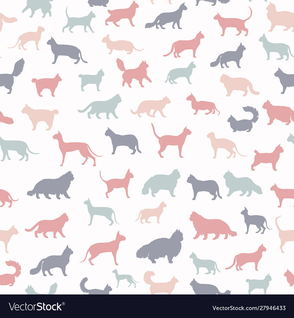 Cat breeds icon set flat style seamless pattern