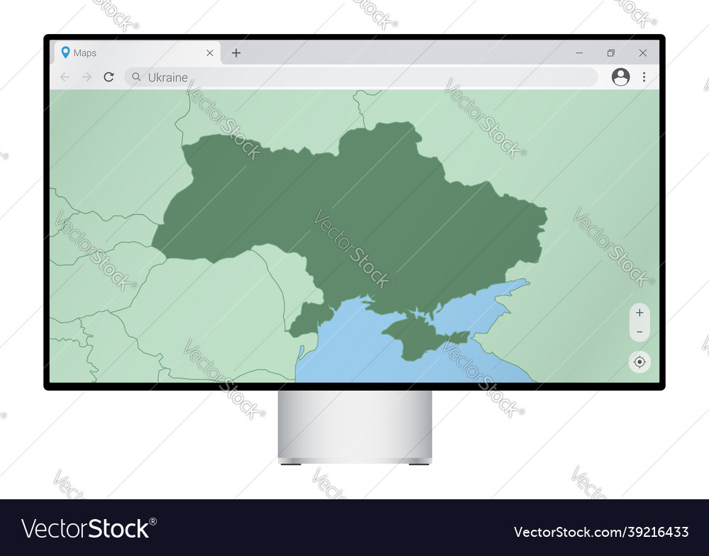 Computer monitor with map of ukraine in browser vector image Computer monitor with map of ukraine in browser