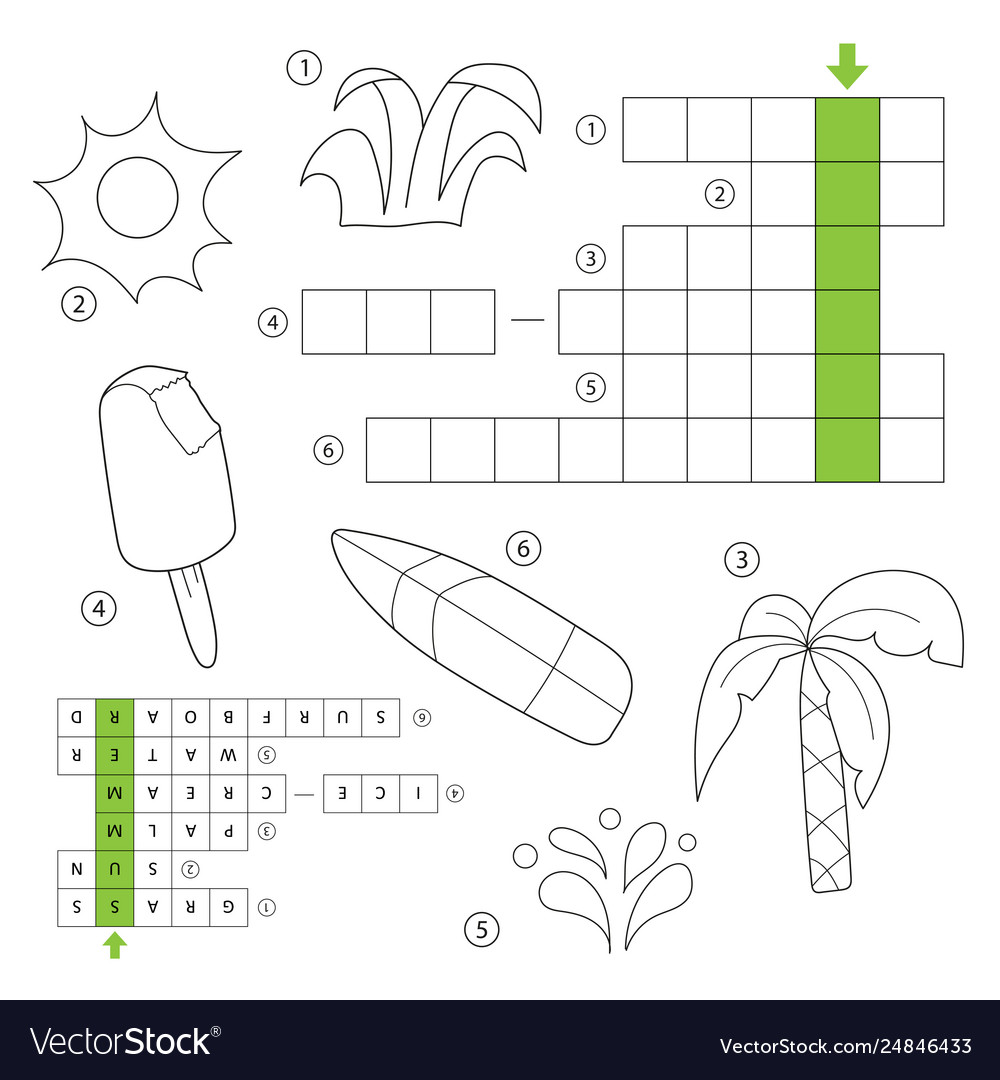 Crossword for children theme summer Royalty Free Vector