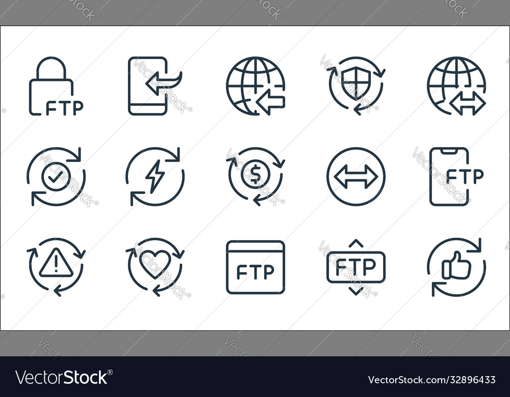 Data transfer line icons linear set quality vector image Data transfer line icons linear set quality