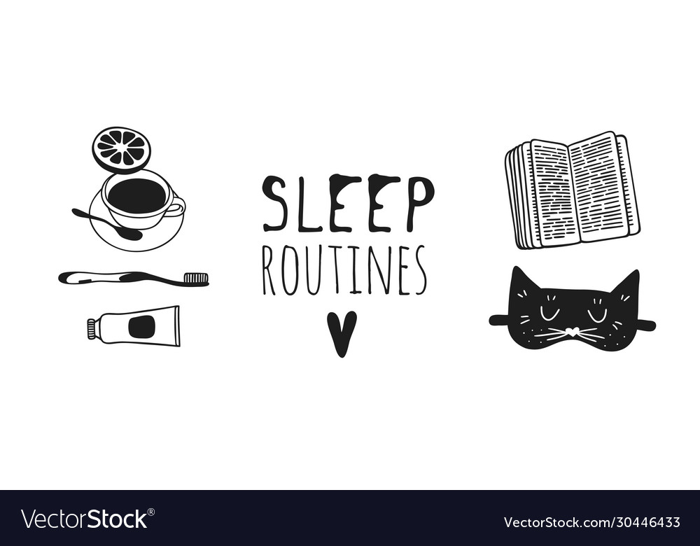 Hand drawn objects about sleep routines and text Vector Image Hand drawn objects about sleep routines and text