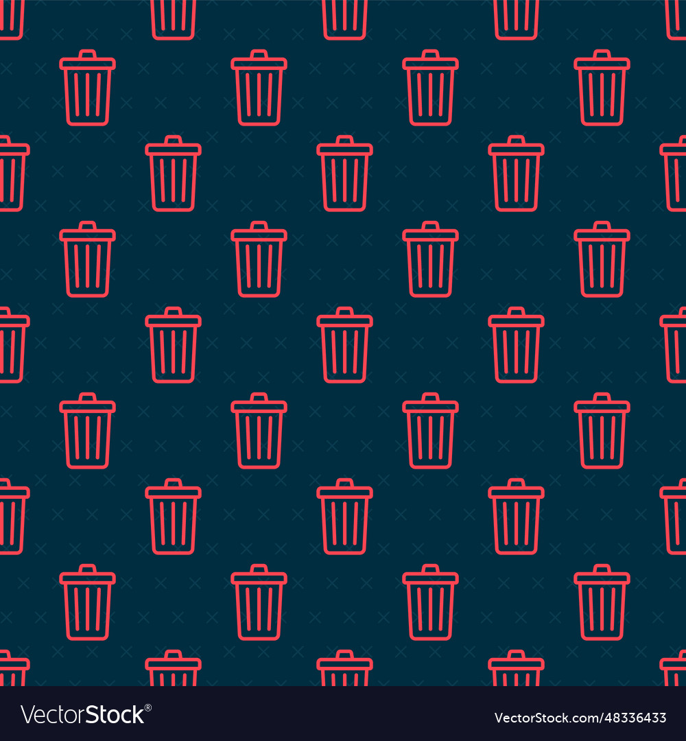 Red line trash can icon isolated seamless pattern