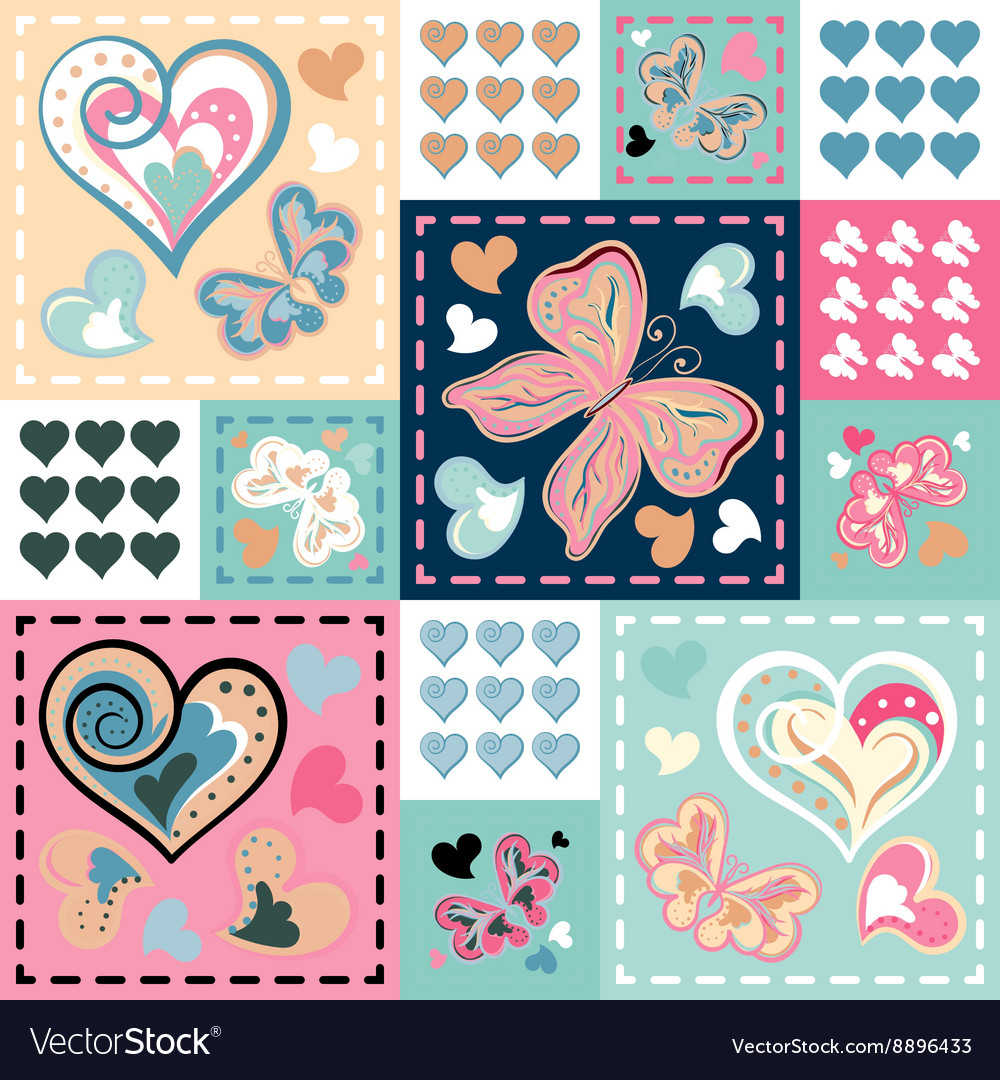 Romantic seamless patterns in patchwork style