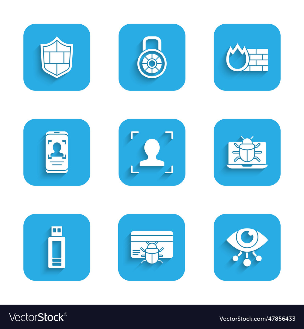 Set face recognition system bug in credit card vector image Set face recognition system bug in credit card