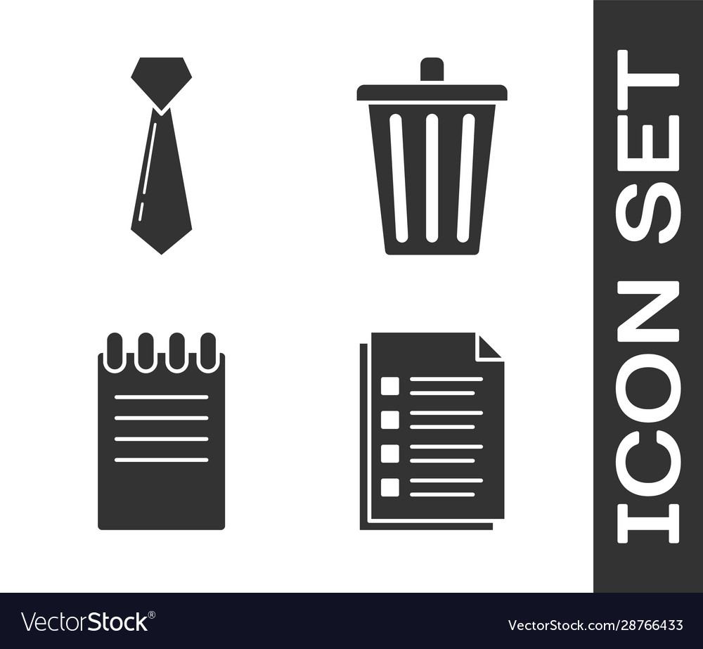 Set file document tie notebook and trash can icon vector image Set file document tie notebook and trash can icon