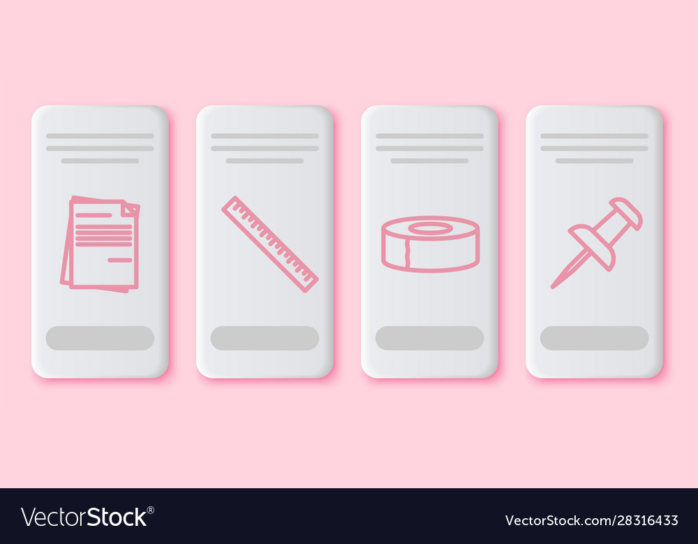 Set line file document ruler scotch and push pin vector image Set line file document ruler scotch and push pin