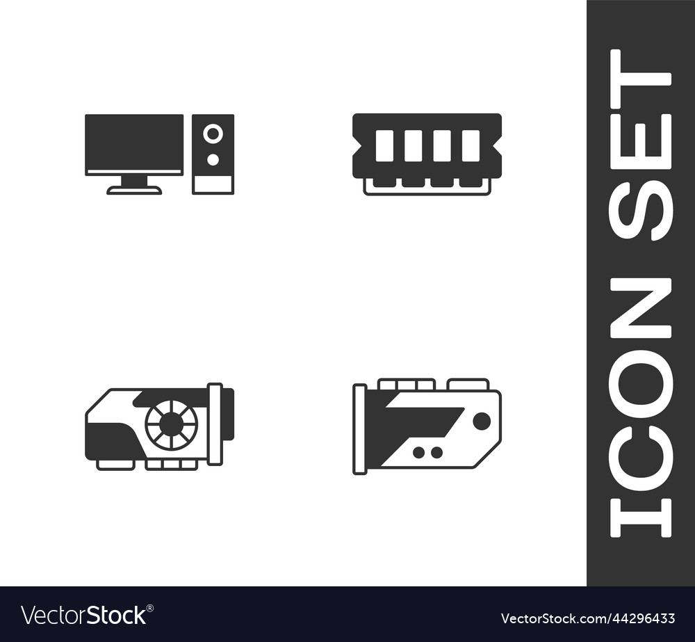 Set video graphic card computer monitor and ram vector image Set video graphic card computer monitor and ram