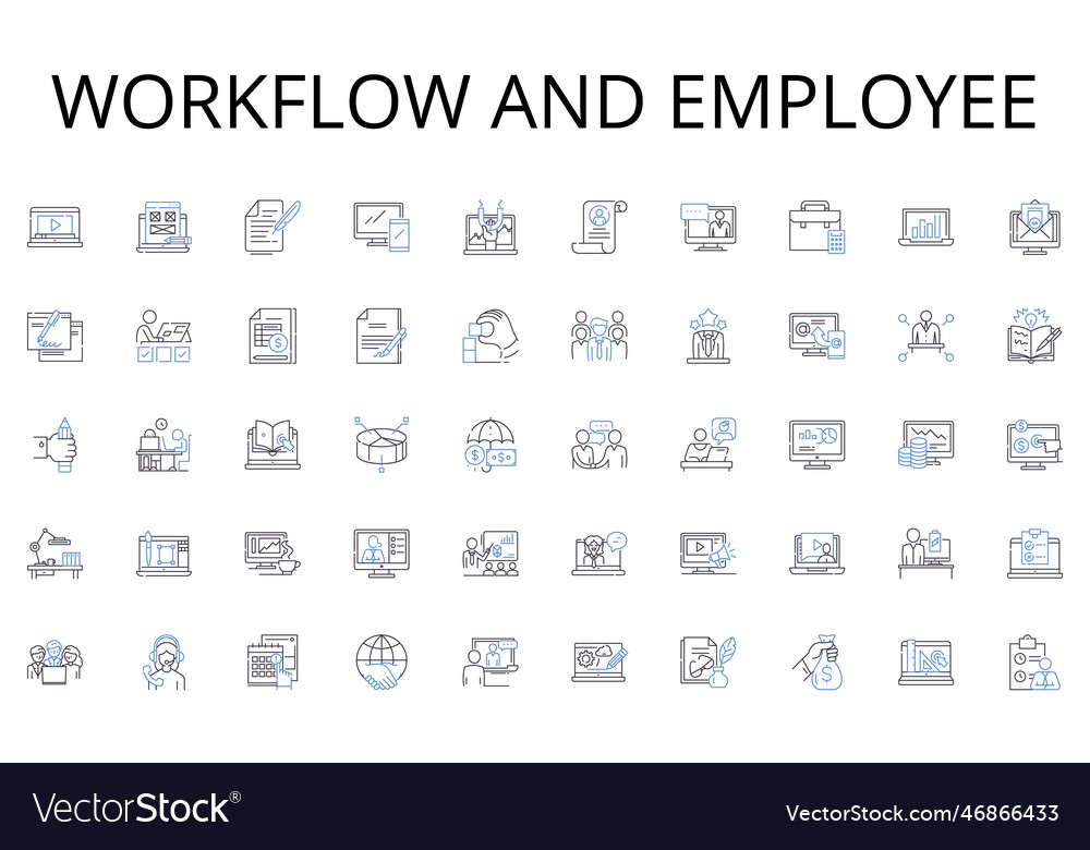 Workflow and employee line icons collection vector image Workflow and employee line icons collection