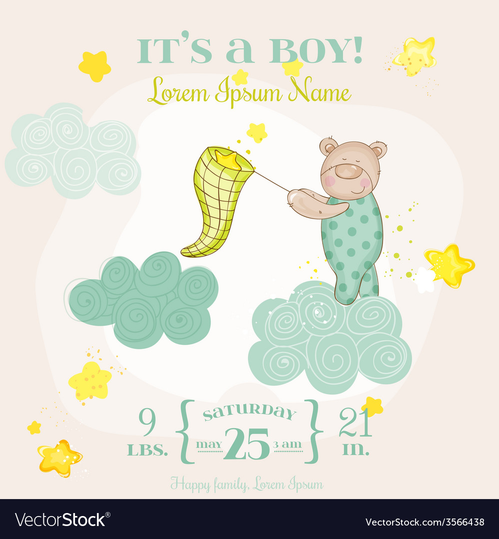 Baby shower or arrival card - with bear Royalty Free Vector