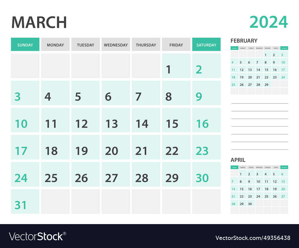 Calendar 2024 template- march year monthly Vector Image