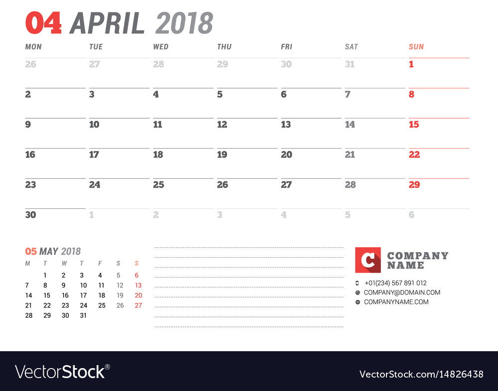 Calendar template for april 2017 business planner