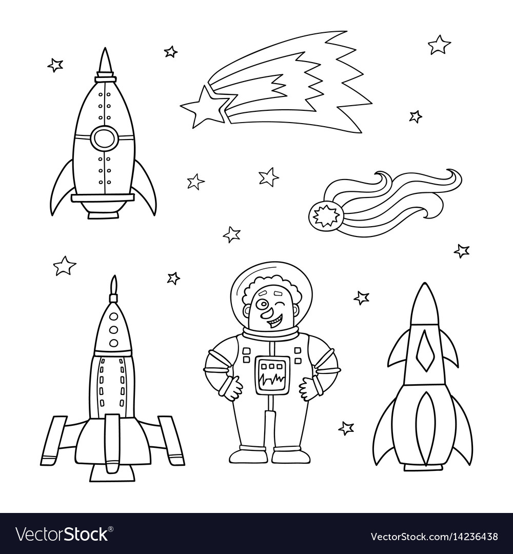 Card with space objects rockets stars comet