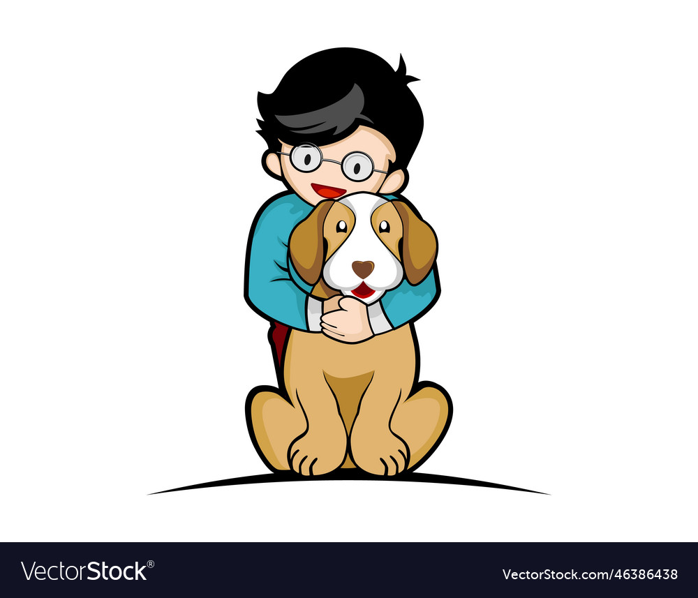 Cartoon character of a young smart kid hugging