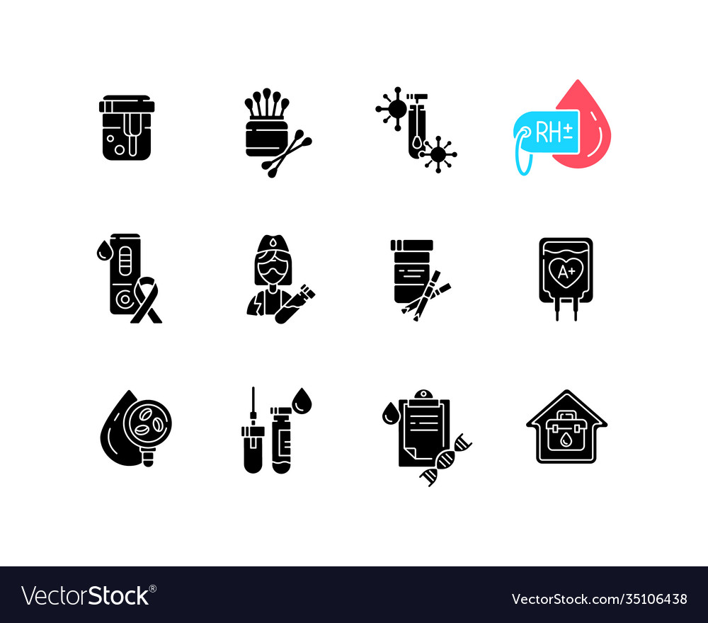 Clinical diagnostics black glyph icons set