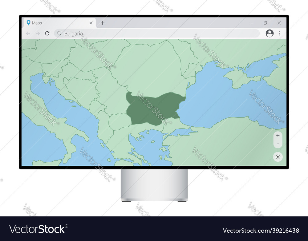 Computer monitor with map of bulgaria in browser