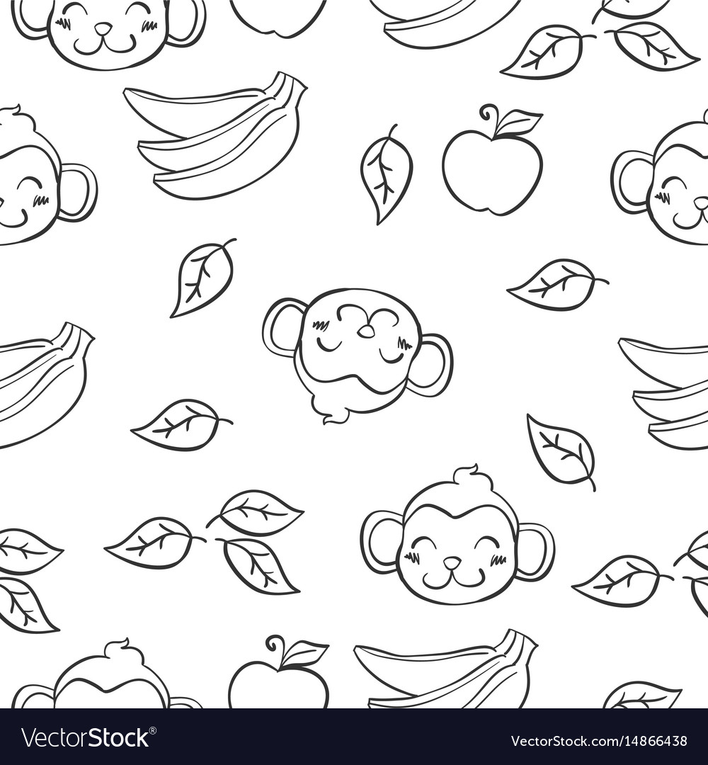 Cute Monkey with Banana Doodle