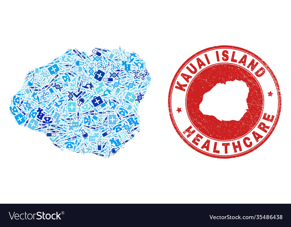 Health care vaccine mosaic kauai island map vector image Health care vaccine mosaic kauai island map