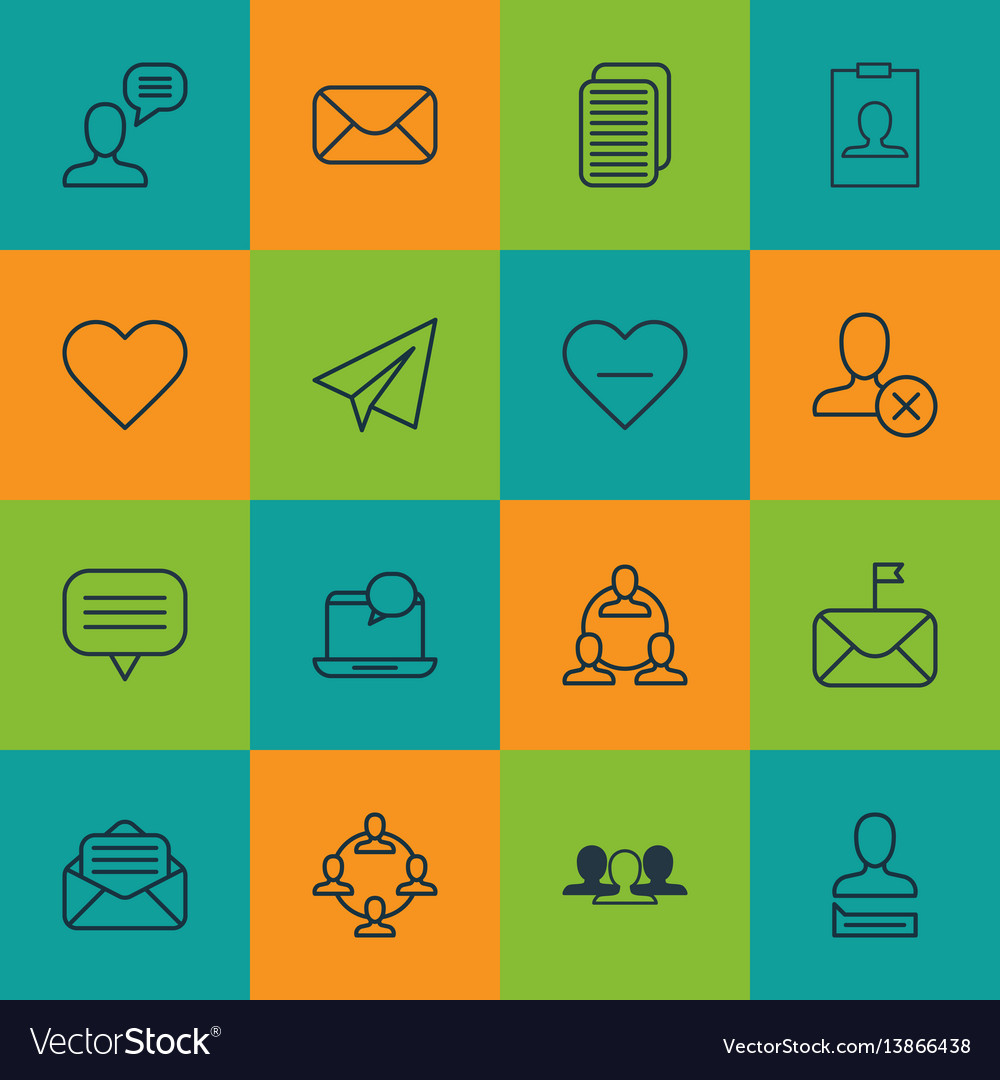 Set of 16 social icons includes follow read vector image Set of 16 social icons includes follow read