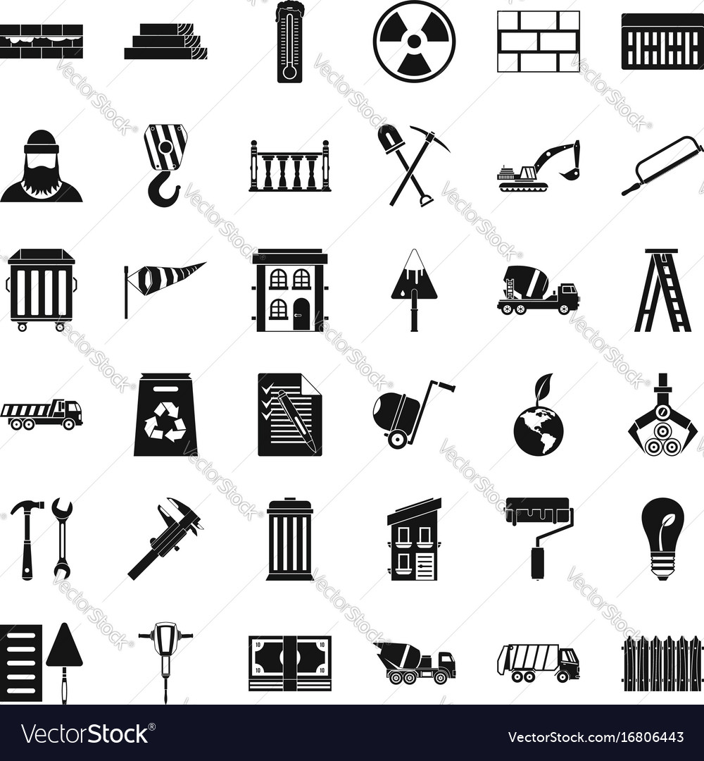 Building work icons set simple style Royalty Free Vector