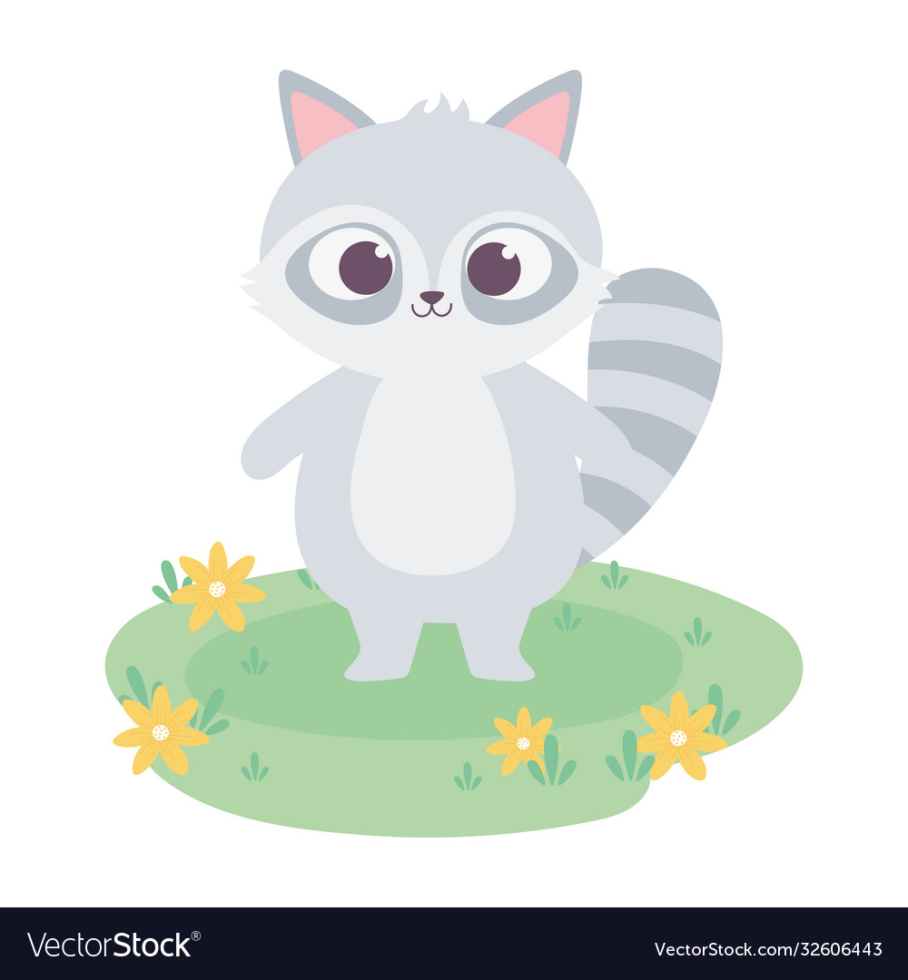 Cute raccoon with flowers cartoon animal adorable