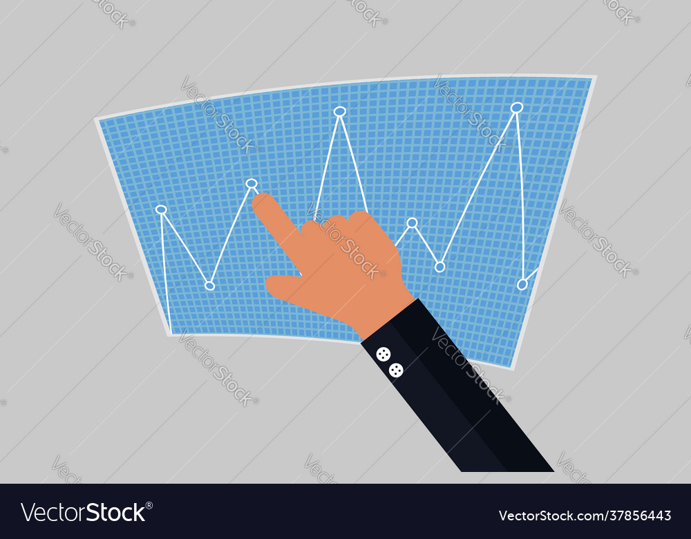 Hand pointing at a point on graph sheet paper