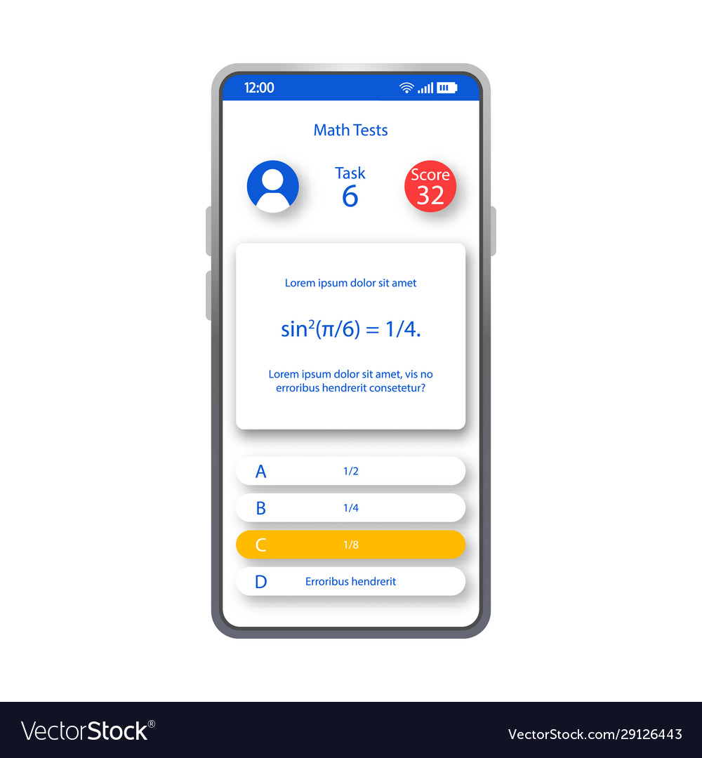 Math tests smartphone interface template vector image Math tests smartphone interface template