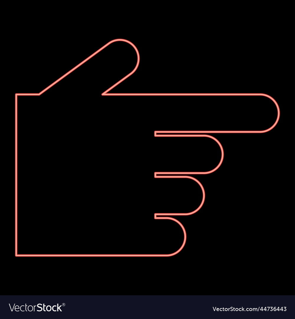 Neon pointing hand red color image flat style