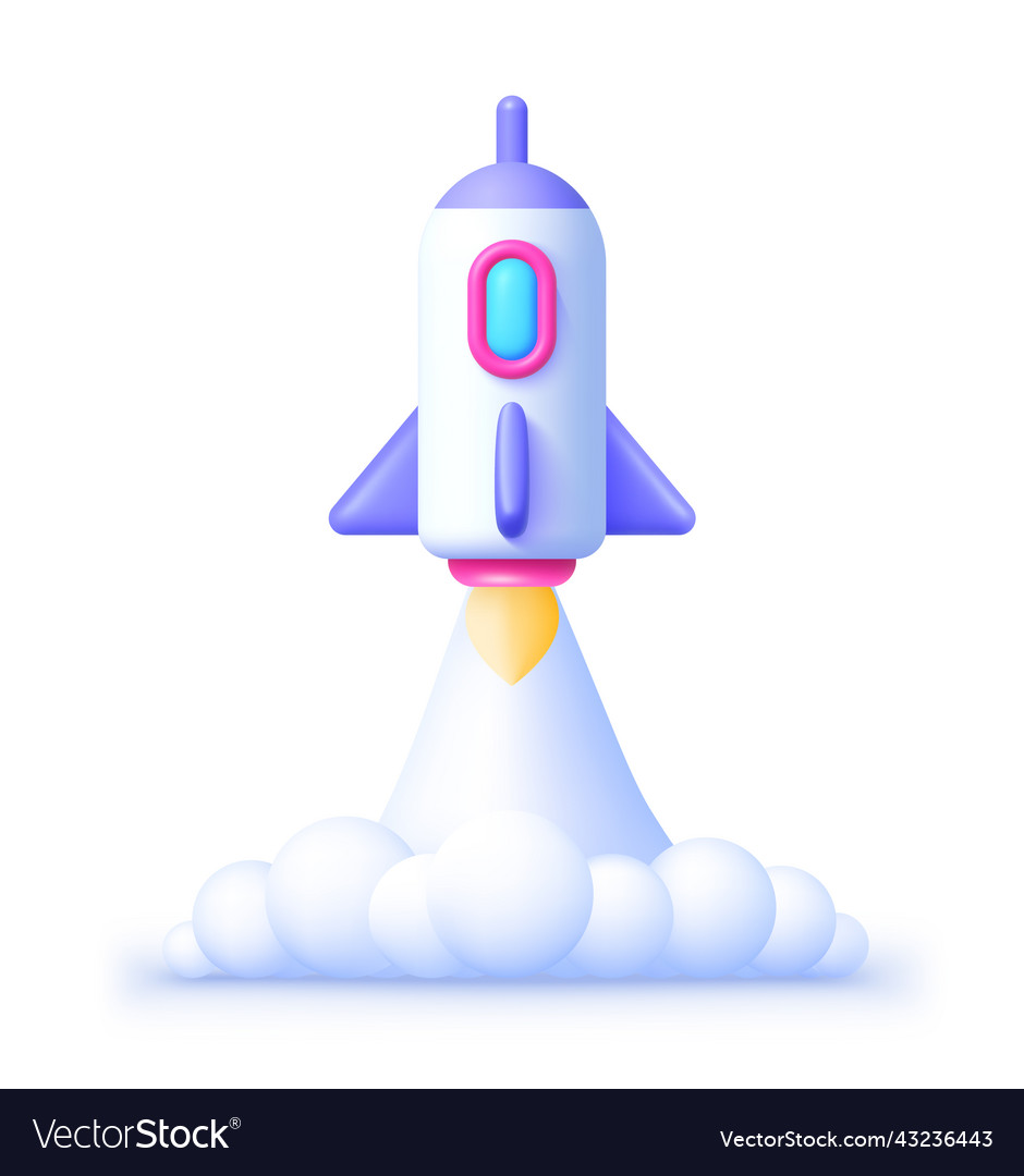 Rocket 3d in realistic style on white background