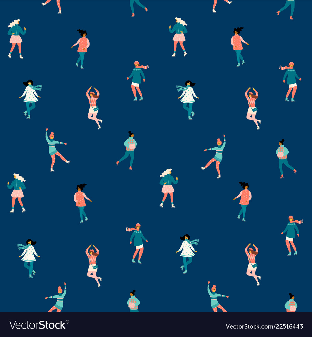 Seamless pattern with women skate trendy