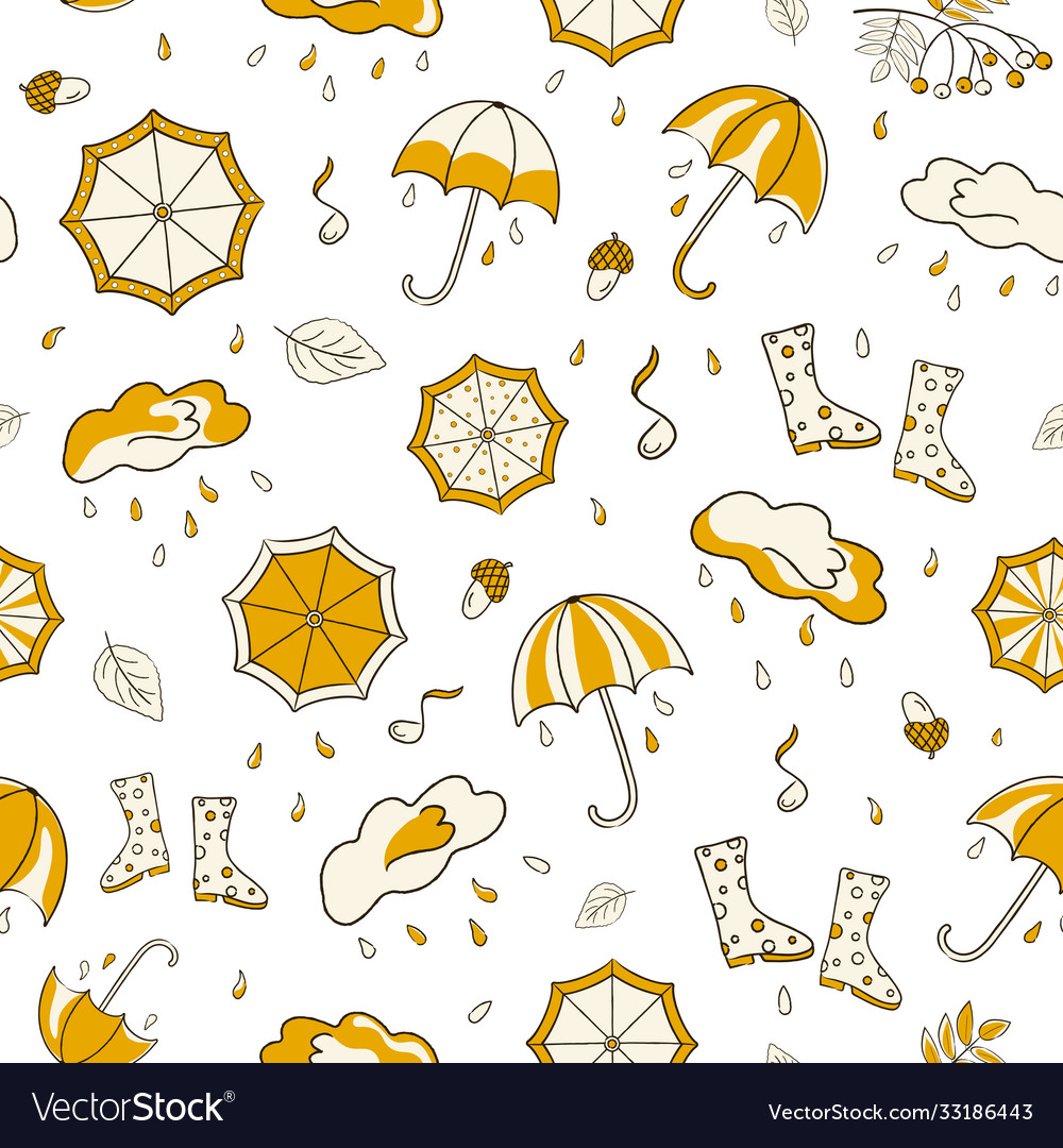 Seamless pattern with yellow autumn items umbrella