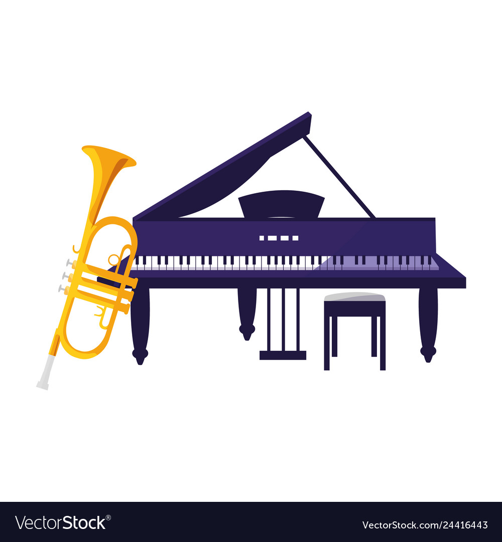Trumpet and grand piano instruments musical