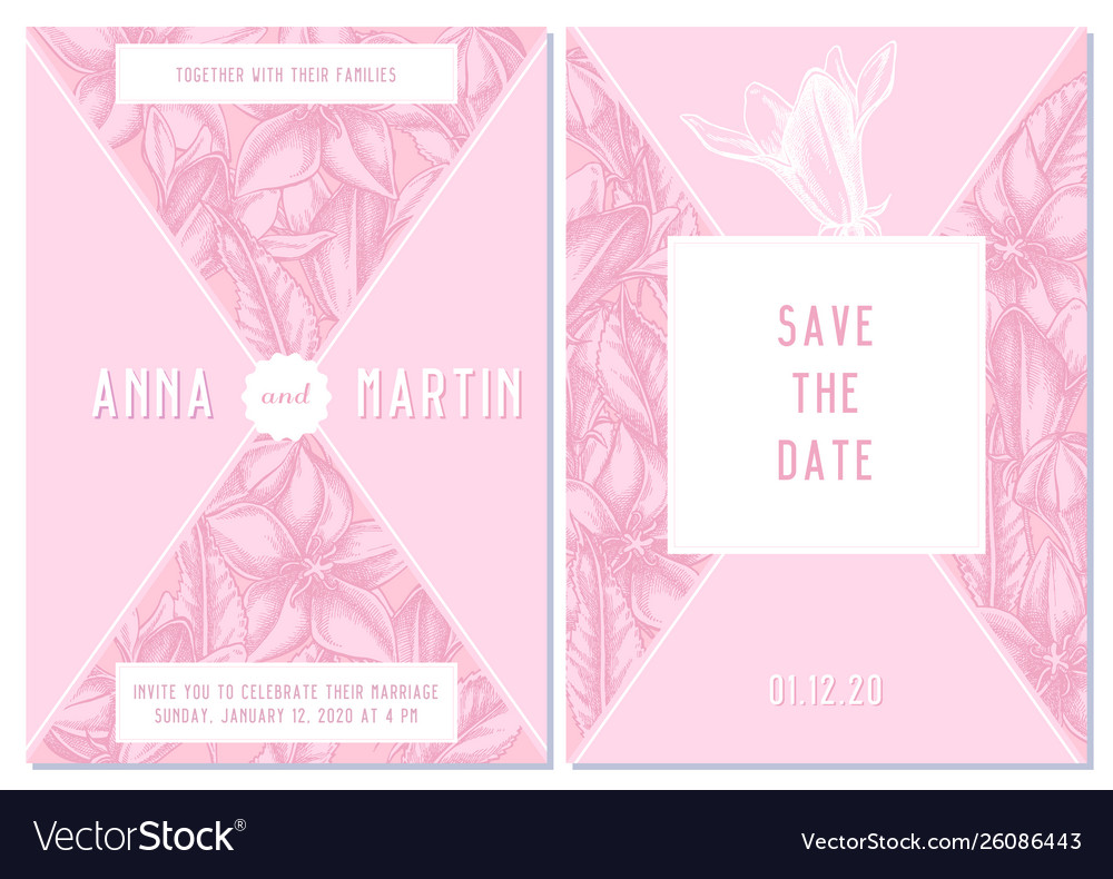 Wedding invitation card with pink bellflower