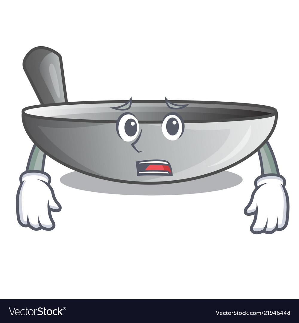 Afraid cartoon wok on the kitchen utensil