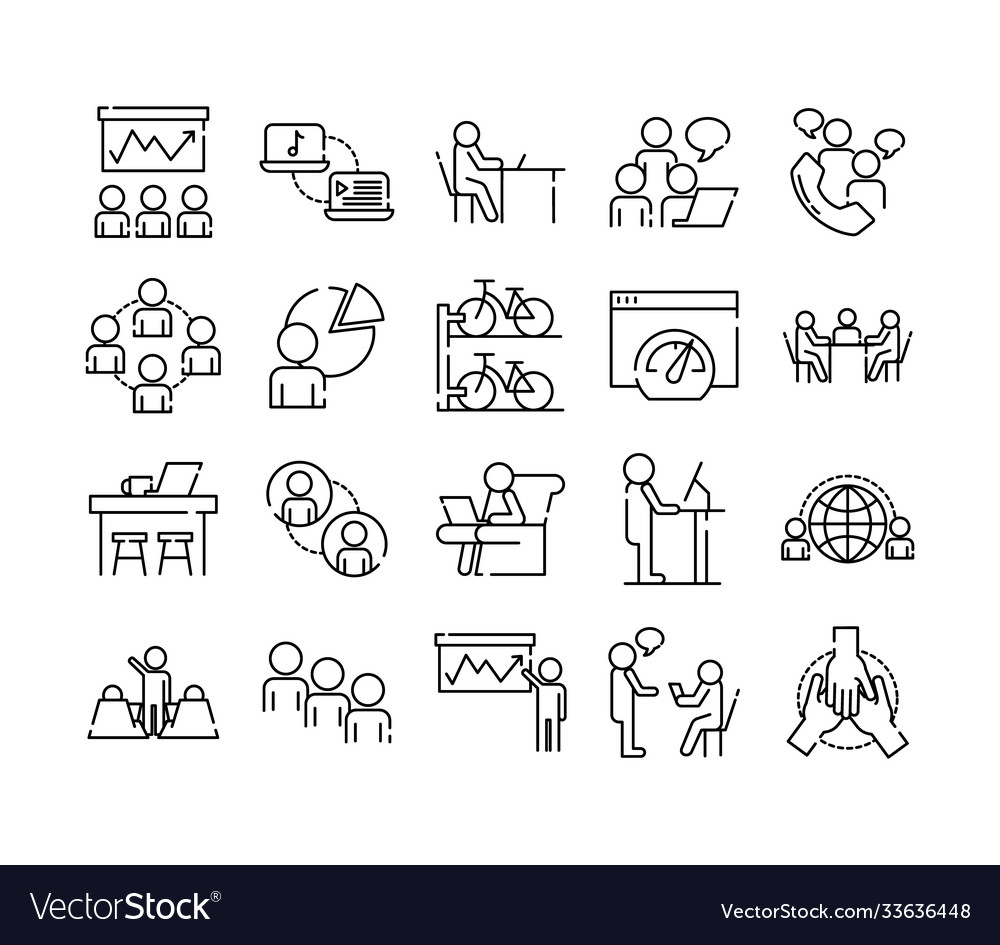 Bundle twenty coworking set line style icons Vector Image Bundle twenty coworking set line style icons