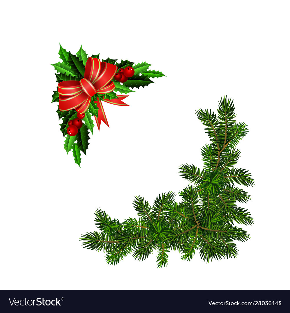 Christmas decorations with fir tree collection Vector Image