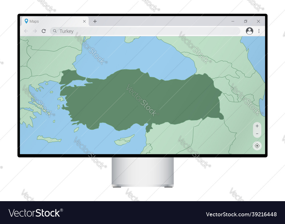 Computer monitor with map of turkey in browser