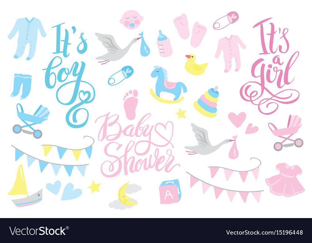 Girl and boy rattle shower invitation lettering