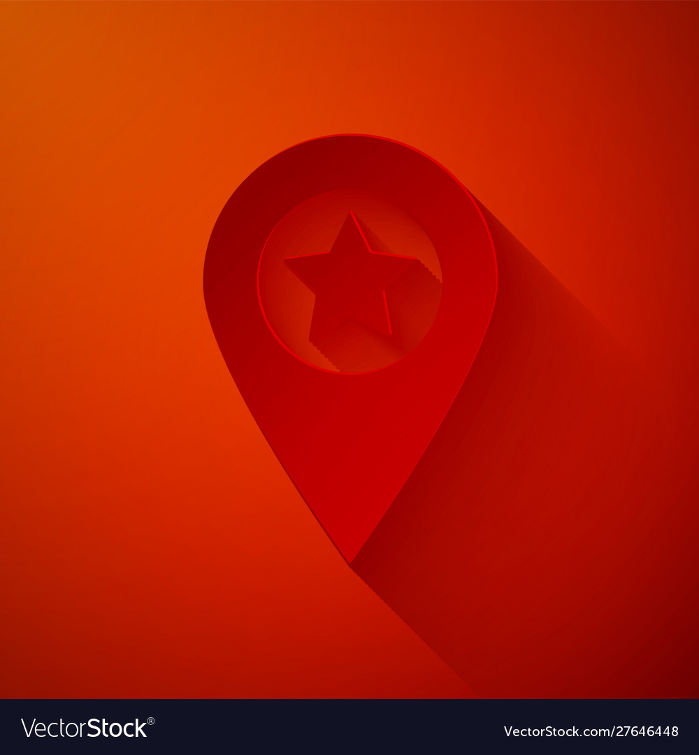 Paper cut map pointer with star icon isolated vector image Paper cut map pointer with star icon isolated