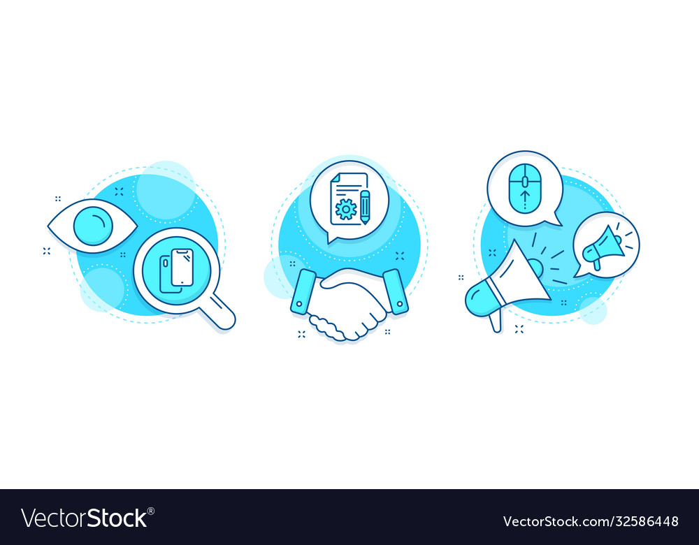Smartphone documentation and megaphone icons set