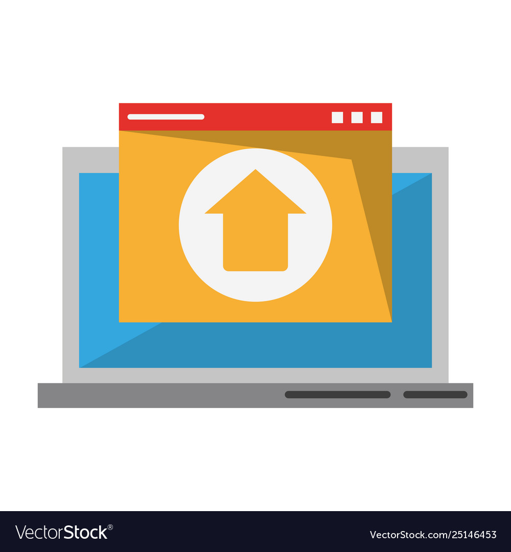 Computer with upload sign vector image Computer with upload sign